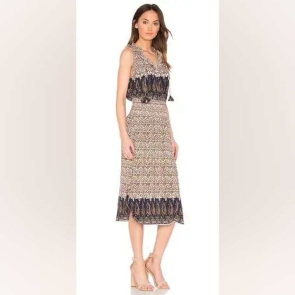 MISA Los Angeles Maddie Sleeveless Smocked Floral Paisley Midi Dress Size Medium
